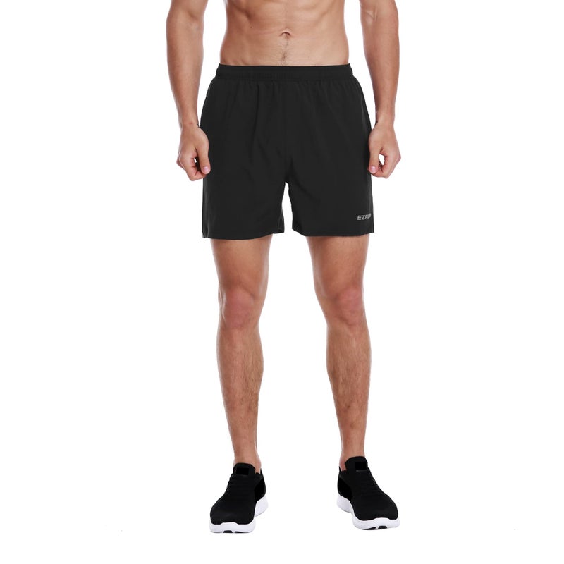 EZRUN Men's 5 Inches Running Workout Shorts Quick Dry Lightweight Athletic Shorts with Liner Zipper Pockets,Black,L - Image 1